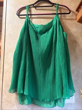 Pleated Green Spaghetti-Strap Camisole Top